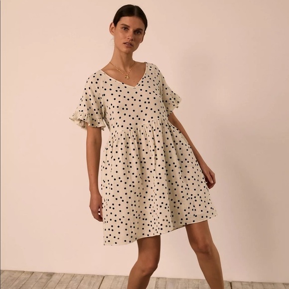 Madewell Lightspun Ruffle-Sleeve Babydoll Dress in Dot Toss - Picture 2 of 16